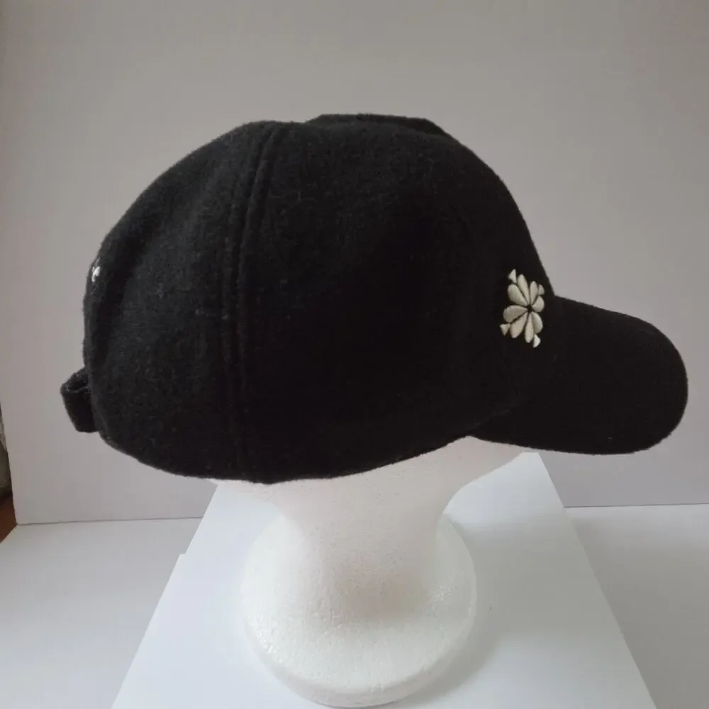 Kate Spade Black Wool Blend Baseball Cap – Spade Flower Embroidery Adjustable